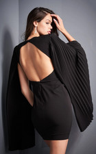 Jovani Pleated Cape Sleeves Mini Dress Size 12 Black Cocktail Party Formal 00755