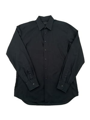 PRADA charcoal grey/black stripe cotton long sleeve formal shirt 42 16.5 collar