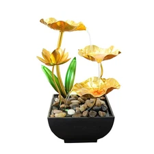 Gold Tabletop Water Fountain, Desktop Waterfall, Indoor Lotus Desktop Decorat...
