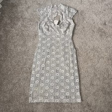 NWT Silver Grey Sparkly Sequin Lace Floral Formal Prom Wedding Dress Size 4