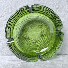 MCM Green Art Glass Ashtray Chunky Textured Vintage Mid Century Modern Retro