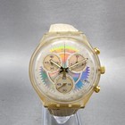 Swatch Chrono Whipped Cream Watch Men 37mm Silver Dial Clear Case Round New Batt