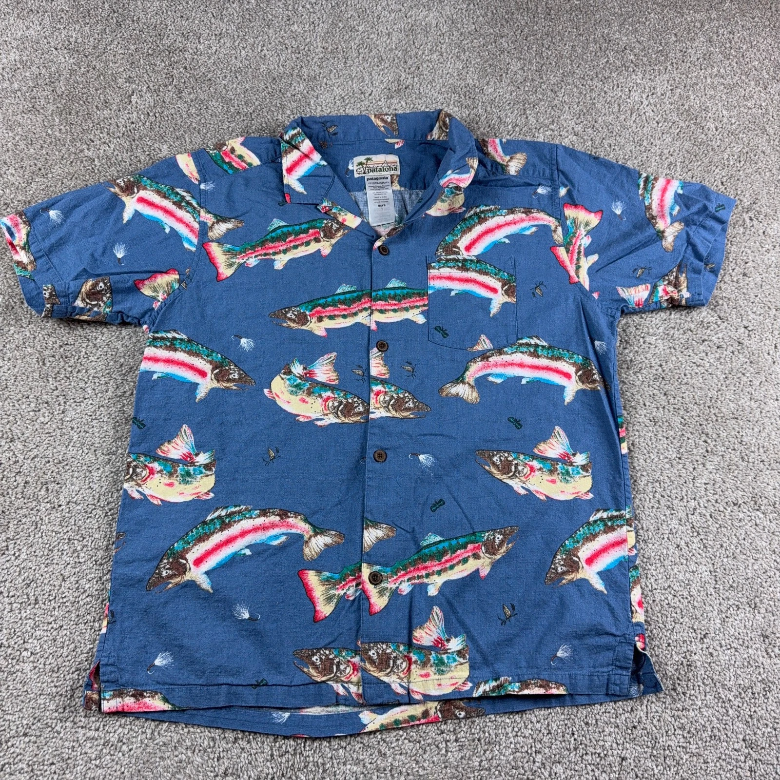 Pataloha Shirt Mens Large Blue Patagonia Rainbow Trout Camp Button Up Hiking
Opens in a new window o