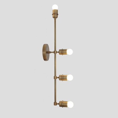 4 Light Bulb Linear Brass Sputnik Wall Sconce Light Fixture.