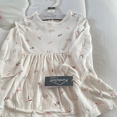 PurelySoft by Carter's Ivory Art Print Long Sleeve Dress 24M Cotton Jersey