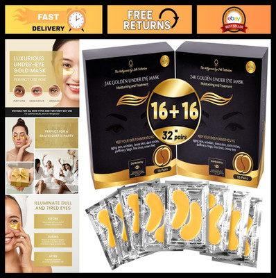 24K Gold Under Eye Patches - 32 Pairs for Puffy Eyes & Dark Circles, Eye Care Ma