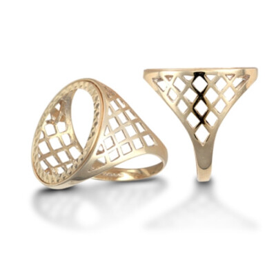 Bague En Or Jaune 9 Carats - Motif Clubs, Demi-souverain, Taille Ajustable | Neuf Avec étiquettes