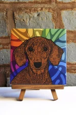 Dachshund Ceramic Coaster Tile Brown