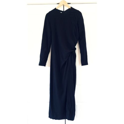 Abito Dries Van Noten Dalba manica lunga drappeggiato midi nero tubino taglia 38 US 6 - Foto 2 di 9
