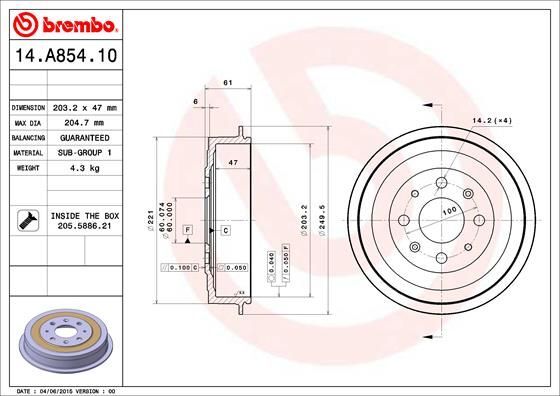 2X Brembo 14.A854.10 Bremstrommel-image