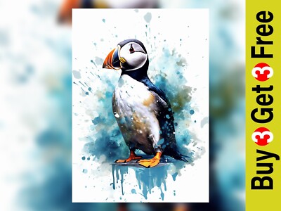 Lebendiger Papageientaucher Aquarell Druck 5x7 - Küstenvogel Kunst für Wohnkultur
