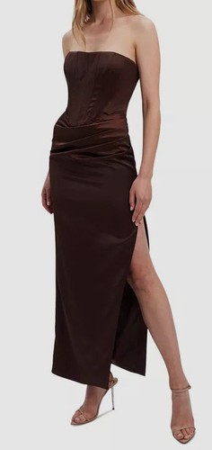 Bardot Women's Brown Everlasting Satin Strapless Dress Size 2 - Picture 3 of 4