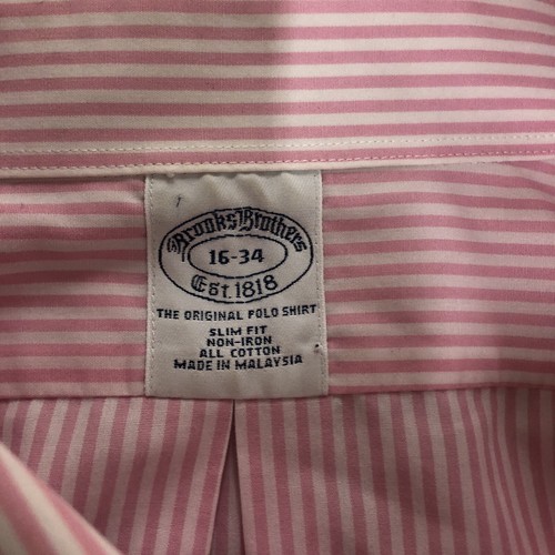 Brooks Brothers 1818 pink white stripe Dress Shirt 17 - 33 NON IRON traditional - Picture 3 of 15