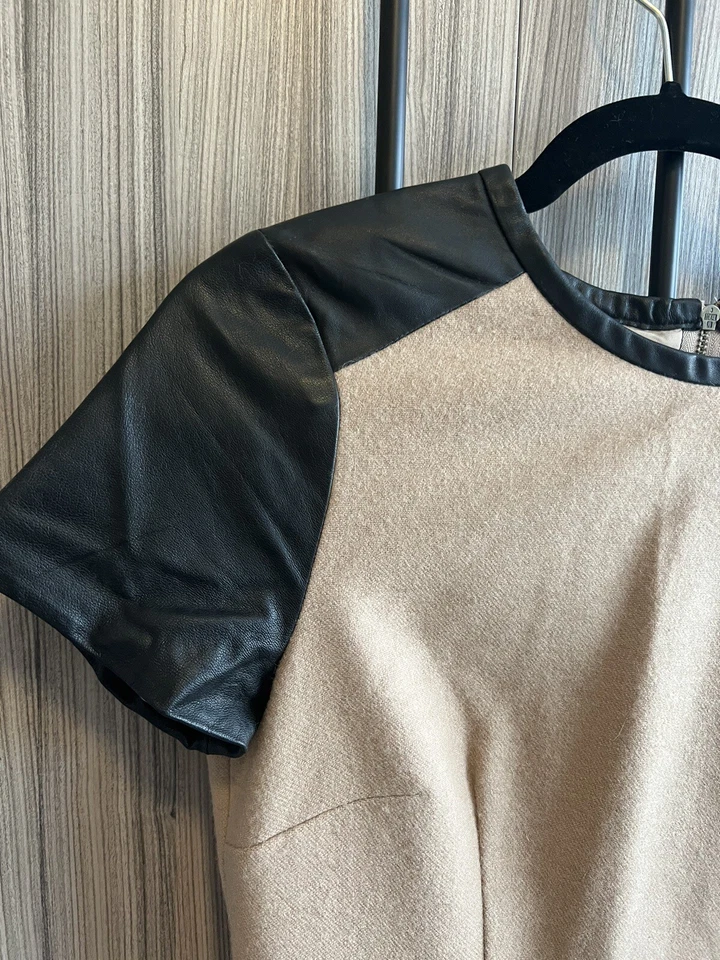 Club Monaco Wool Blend Lined Dress with Leather Trim Size 4 - Image 3 of 4