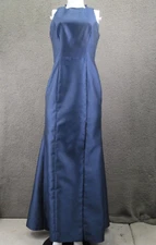 Alfred Sung Women’s Gown 6R Navy Blue Polyester Open Back Formal Long #4362