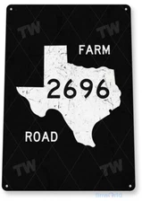 TIN SIGN Texas Farm Road 2696 Gas Oil Street Décor Auto Station Store A751