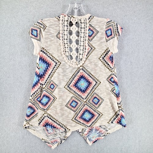 Ransom Girl Cream Multicolor Southwest Short Sleeve Open Front Sweater Top S 7/8 - Picture 2 of 8