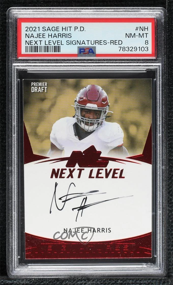 Najee Harris Sage Hit Premier Draft Next Level Signatures #NH Red