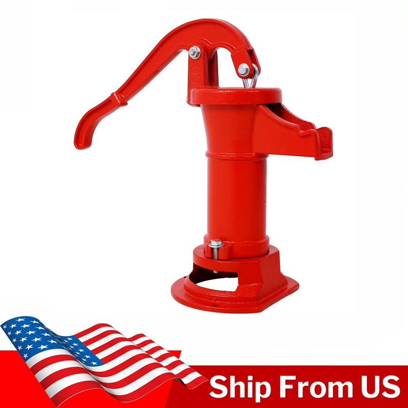 25ft Antique Pitcher Hand Water Pump Operated Lift Patio Outdoor Well Water, Red