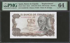 Spain, 100 Pesetas 1970 P-152a* RA3 ☆PMG 64☆ Choice UNC - Series 9A