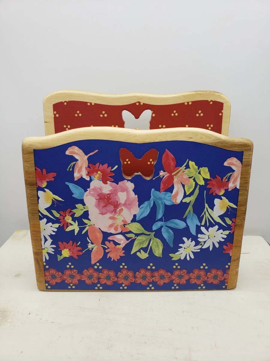 New THE PIONEER WOMAN Fiona Floral Wood Napkin Holder Butterfly Discontinued