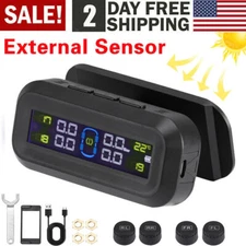 LCD Wireless Solar TPMS Car Tire Pressure Monitoring System 4 External Sensors