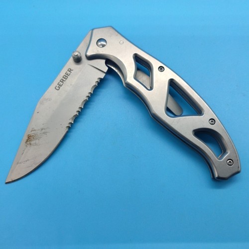 GERBER PARAFRAME Silver Metal Liner Lock Blade Tactical Knife Stainless Steel c