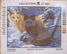 NEW Collection d'Art needlepoint canvas Winter foxes,  12 x 16 inches 10.514
