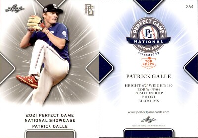 PATRICK GALLE 2021 LEAF PERFECT GAME NATIONAL SHOWCASE ROOKIE CARD #264