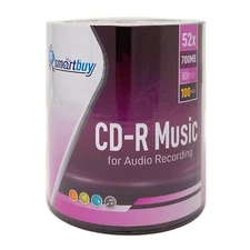 100 Pack Smartbuy Digital Audio CD-R Music 52X 700MB/80Min Branded Logo Blank...