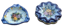 2 Vestal Alcobaca Portugal Tray Ashtray Vintage Pottery Hand Painted Blue  4”W