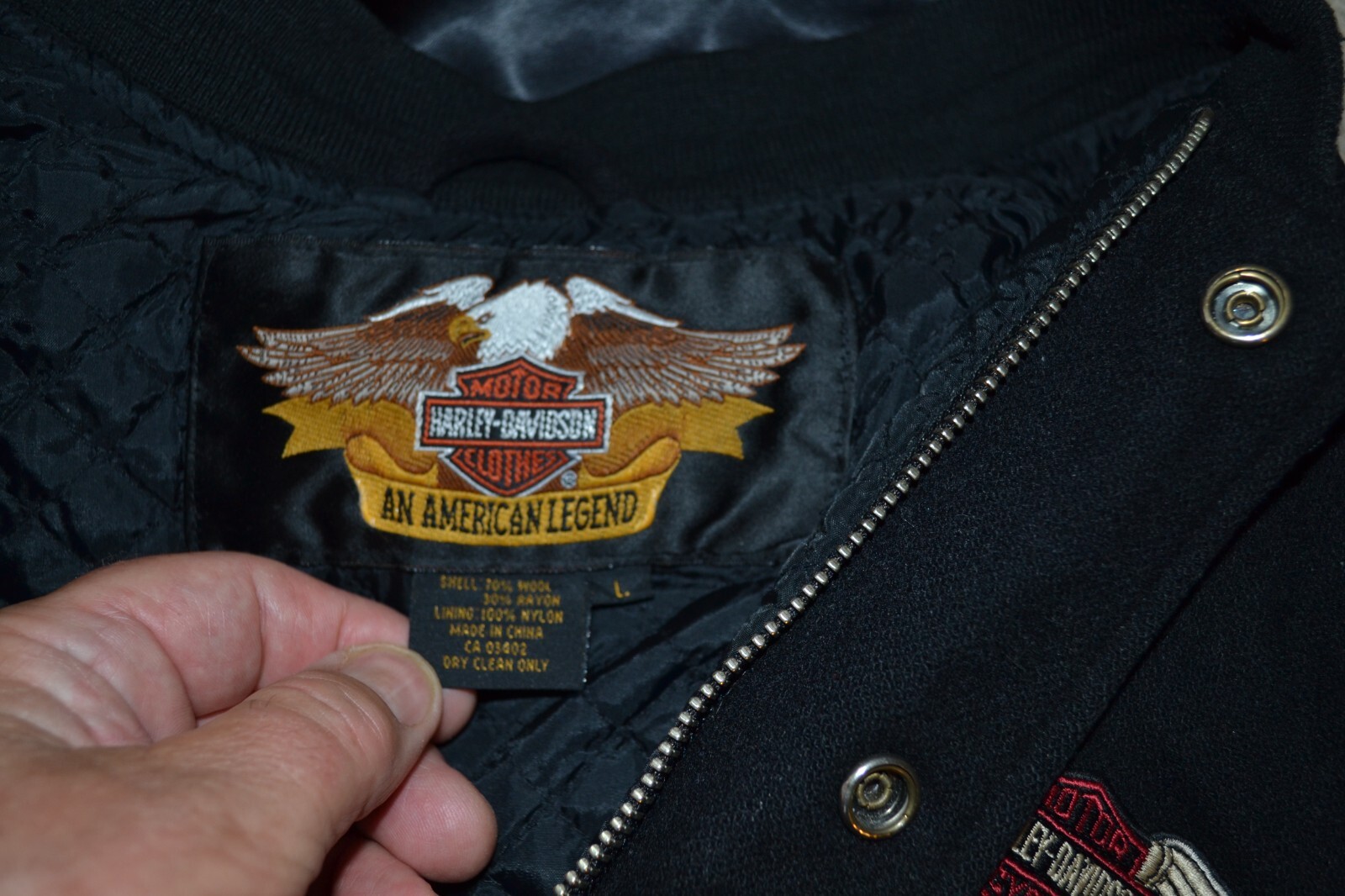 Harley Davidson Wool Shell Jacket Black Knucklehe… - image 7