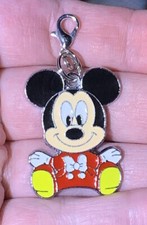 Silver Mickey Mouse Charm Zipper Pull  Keychain Add On Clip 