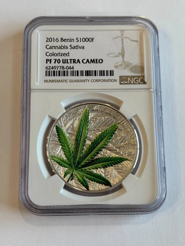 2016 Benin Cannabis Sativa Colorized 1 oz Silver 1000F NGC PF 70
