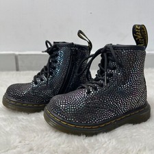 Dr. Martens Kid's Black 1460T Metallic Suede Lace Up Boots Shoes Size 7