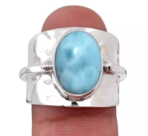 Hermoso anillo Larimar de plata de ley 925 hecho a mano para mujer todas las tallas R253 Foto 4 de 4