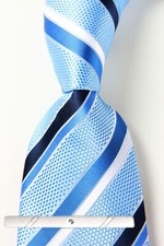 New Classic Striped White Blue JACQUARD WOVEN 100 Silk Men's Necktie Tie