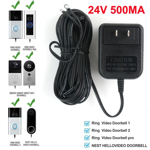 24V Power Supply Adapter Transformer W/ 26FT Wire Video Ring Doorbell 1/2/2 Pro - Afbeelding 1 van 17