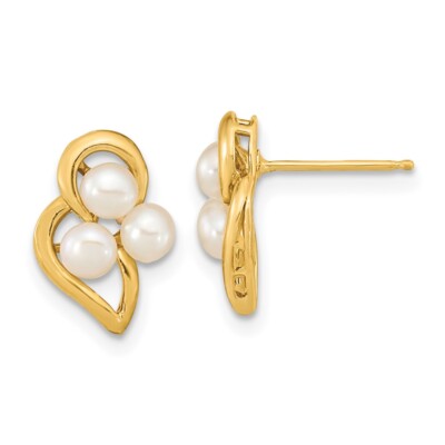 12.4mm 14k Gold 3-4mm White Button Freshwater Cultured Pearl Post Earrings