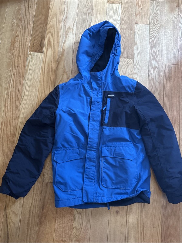 Lands End Boys Size XL 14/16 Winter Jacket Ski Warm Blue Lined Grow-a-long