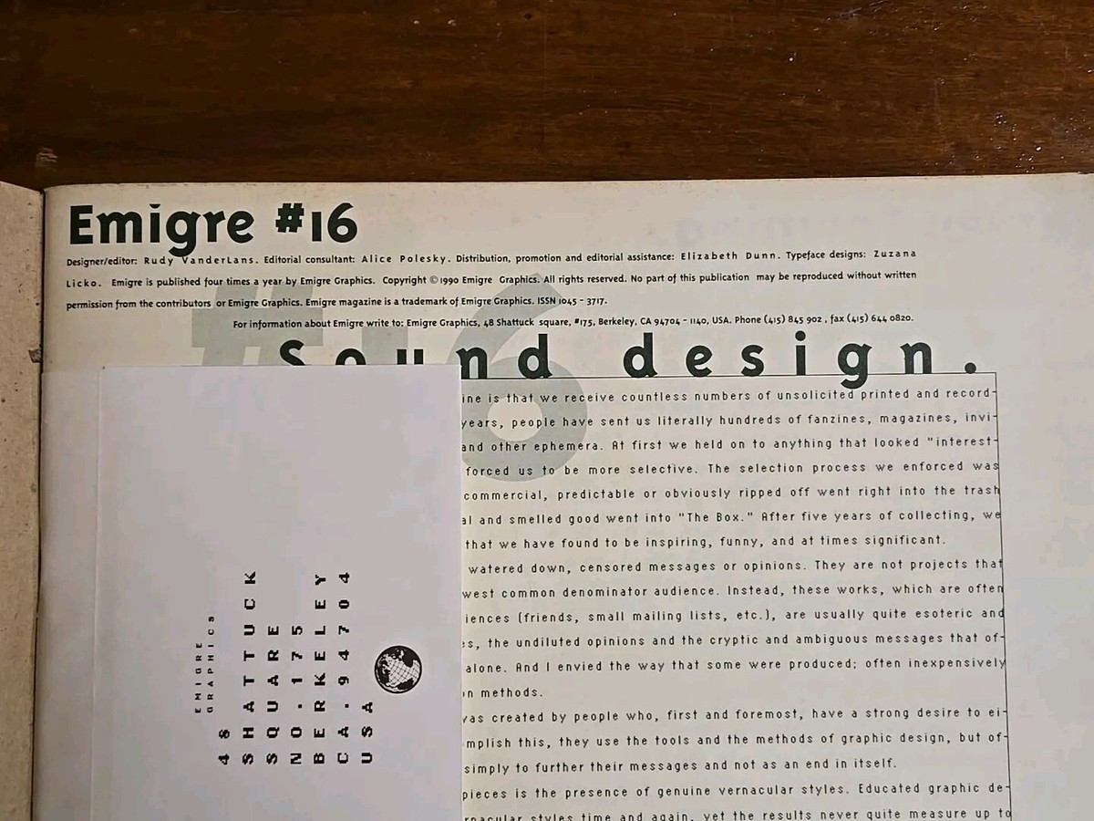 アート・デザイン・音楽 EMIGRE Magazine 16 アート・デザイン・音楽 EMIGRE Magazine 16 Emigre, No. 16