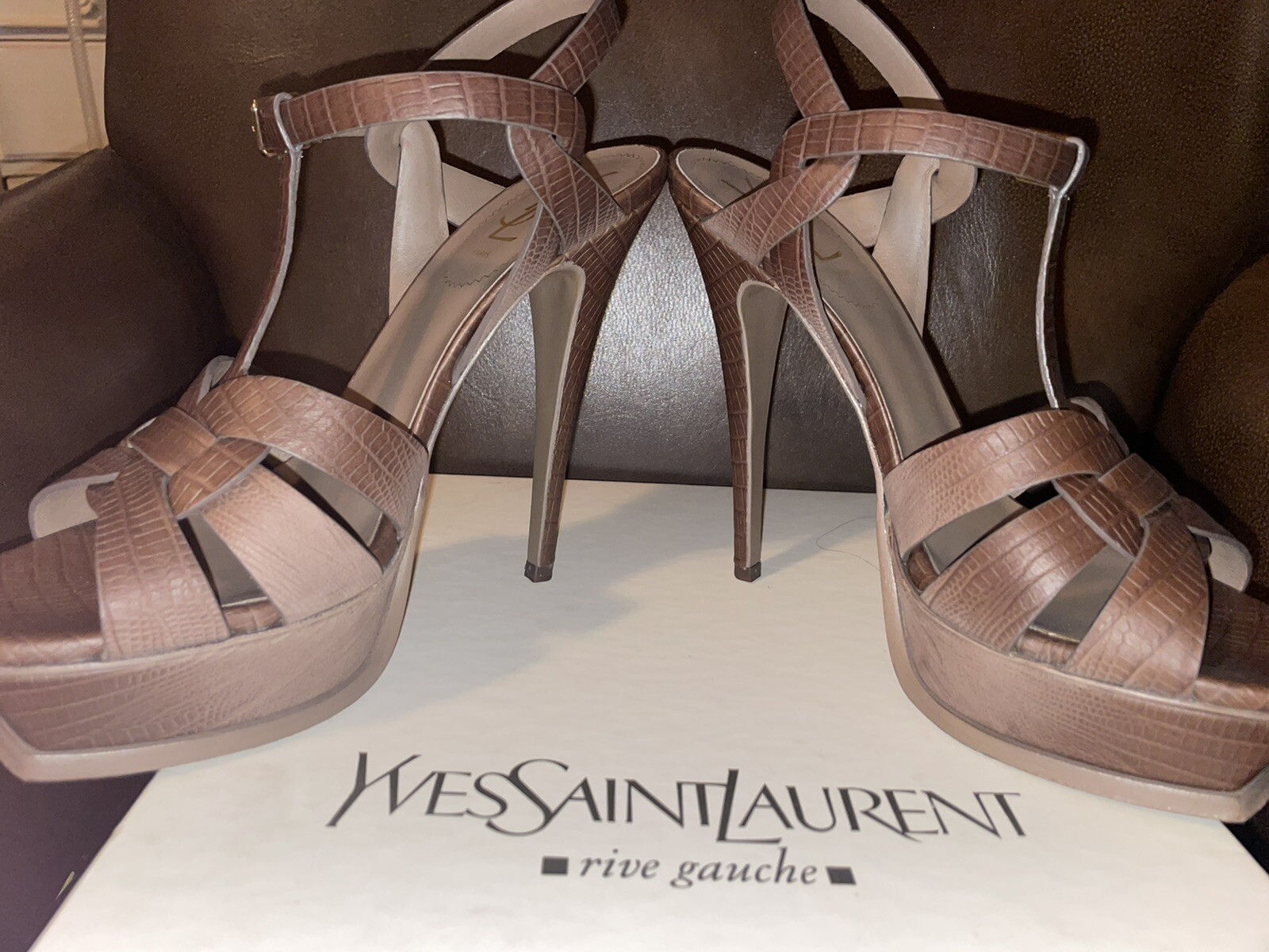 Sandalo marrone Yves Saint Laurent Tribute 105 plateau in pelle taglia 10 Eu 40