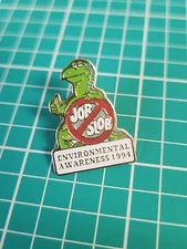 Vtg 1994 Environmental Awareness Job Slob Dinosaur Gold Tone Lapel Pin
