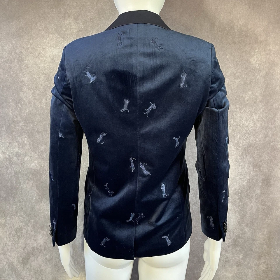 Blazer SCOTCH & SODA Terciopelo Azul Marino Botón Único León Bordado Talla 12/152 Foto 3 de 4