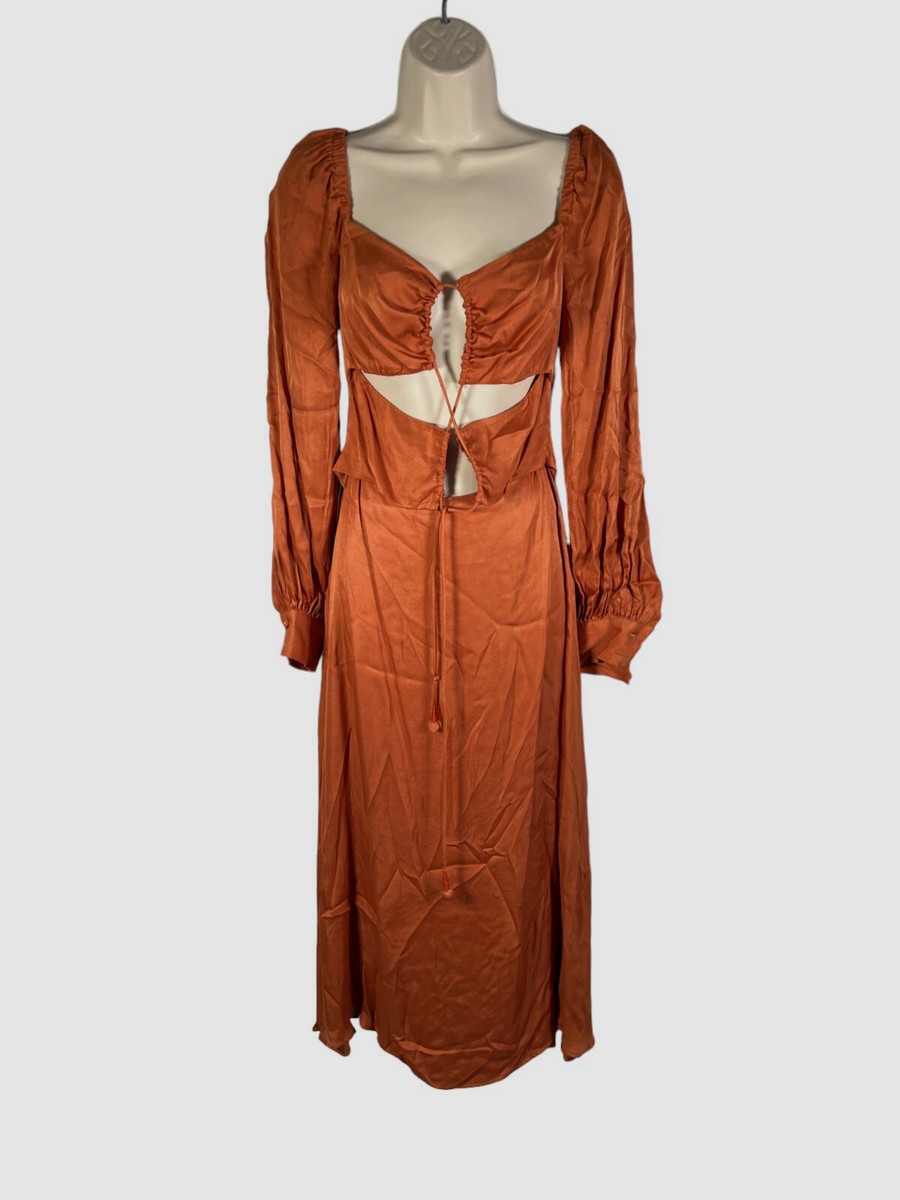 Farm Rio Caramel Cut out Maxi Dress, Brown / XS Farm Rio Caramel Cut out Maxi Dress, Brown / XS