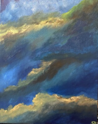 Original Acrylic Painting,  Golden Skyscape , 11 x14  Stretched Canvas