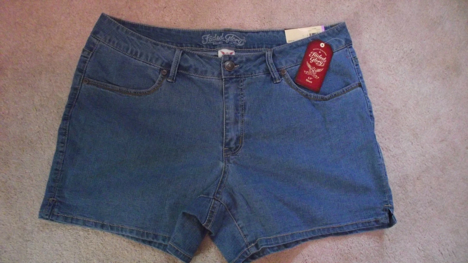 Women Faded Glory Stretch Arctic Denim Chino Short*Inseam 4.5" NWT FREE SHIP
