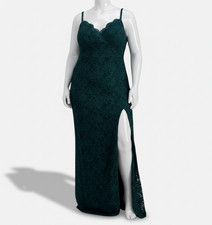 City Studio Women's Green Glitter Lace Spaghetti-Strap Gown Dress Plus Size 20W