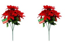 Christmas House Poinsettia Bushes with Glittered Accents, 13"  Pack of 2 Red 