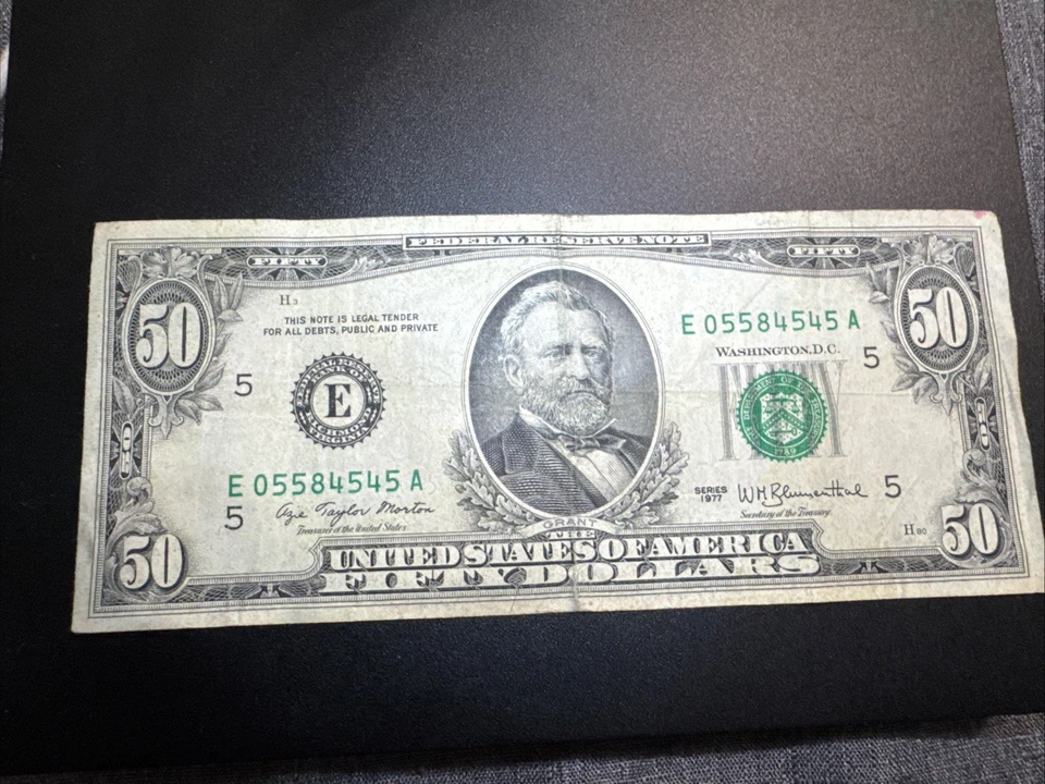 1977 $50 Fifty Dollar Bill Federal Reserve Note, US Serial #E05584545 A🔥 - Image 2 of 4